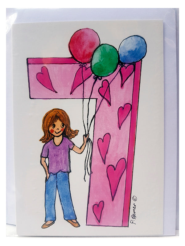 Age 7 Party Girl Birthday Card