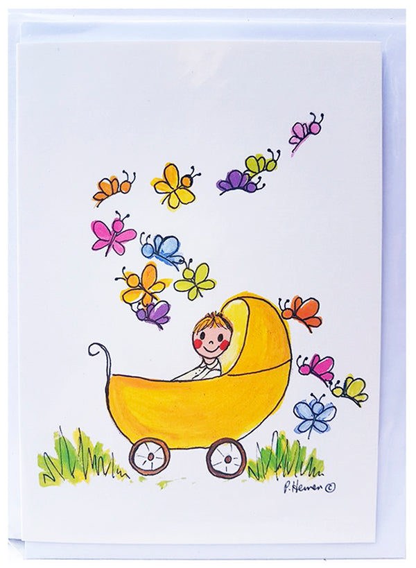 Baby in Yellow Pram Card
