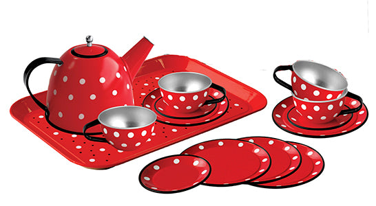 Red Polka Dot Tin Tea Set 15pc