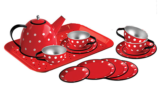 Red Polka Dot Tin Tea Set 15pc