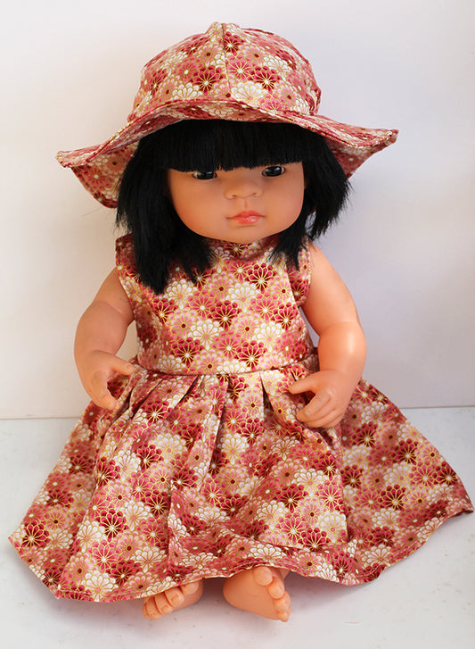 Doll's clothes Summer dress & Hat Medium.  Fits 38cm doll