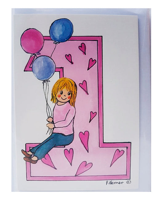 Age 1 Birthday Girl Card