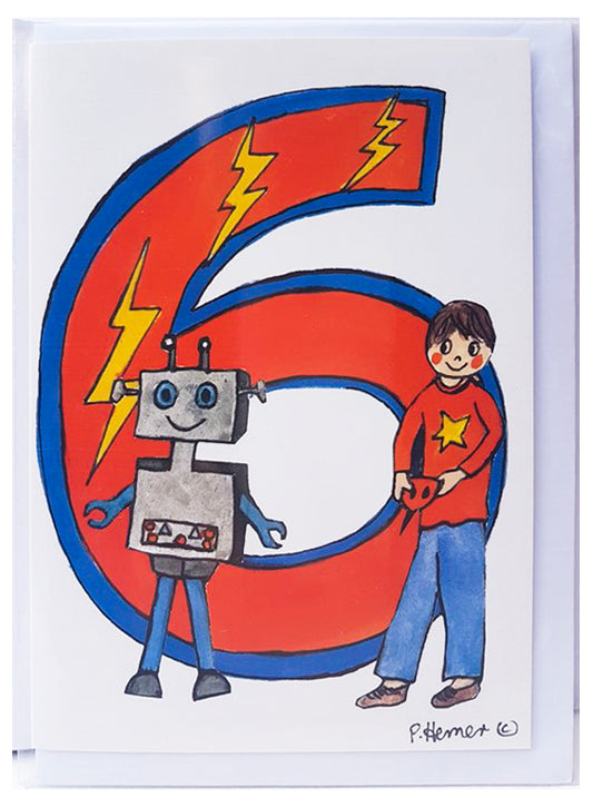 Age 6 Boy & Robot Birthday Card