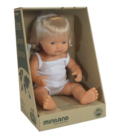 Miniland Doll 38cm White Girl with Hair
