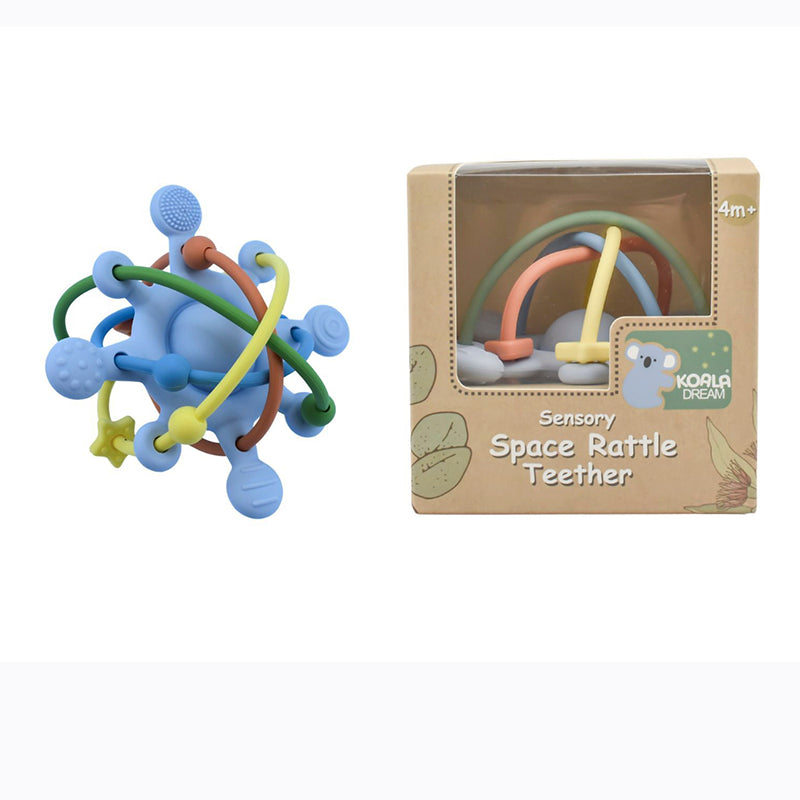 Silicone Sensory Space Rattle Teether - Blue