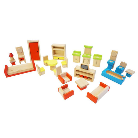 Doll House Furniture Coloured Wood Set