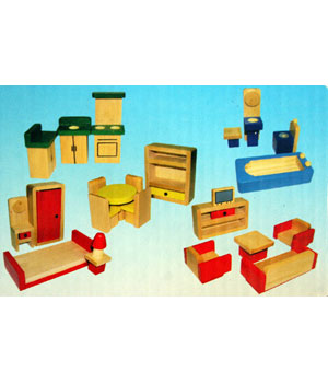 Doll House Furniture Coloured Wood Set