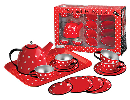 Red Polka Dot Tin Tea Set 15pc