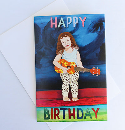 Girl Playing a Ukulele Birthday Card