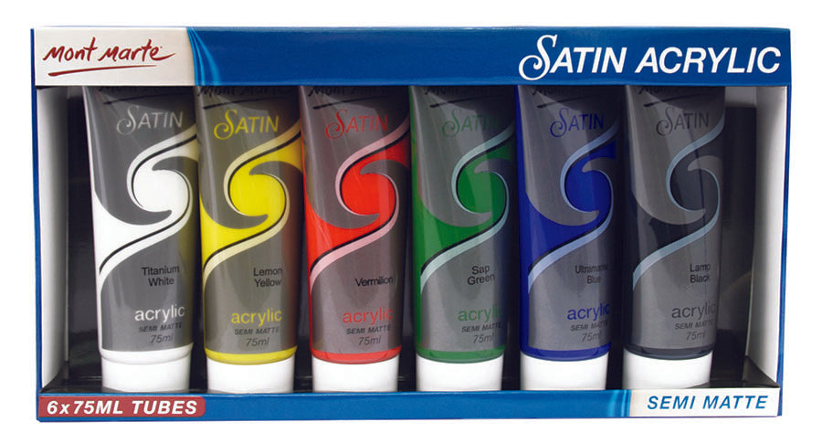 Mont Marte Satin Acrylics Paint 6 x 75ml Tube Set