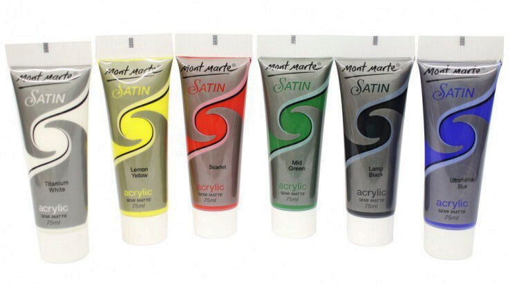 Mont Marte Satin Acrylics Paint 6 x 75ml Tube Set