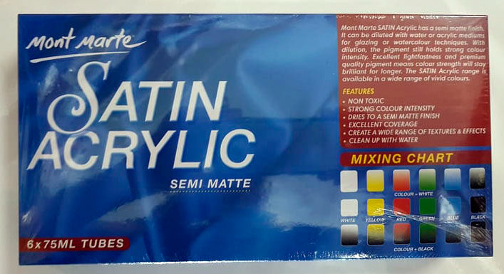 Mont Marte Satin Acrylics Paint 6 x 75ml Tube Set