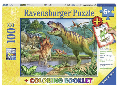 Ravensburger Puzzle 100PC XXL - World Of Dinosaurs & Colouring Book