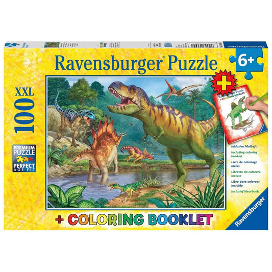 Ravensburger Puzzle 100PC XXL - World Of Dinosaurs & Colouring Book
