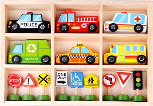 Transportation Vehicles & Road Signs Set