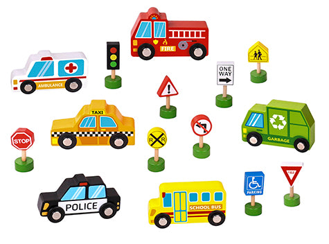 Transportation Vehicles & Road Signs Set