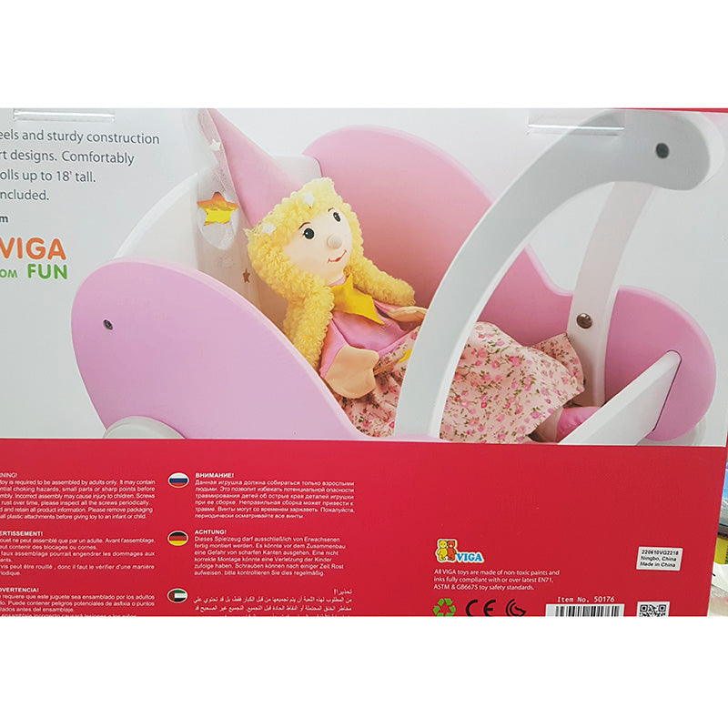 Viga Wooden Pram -Pink & White