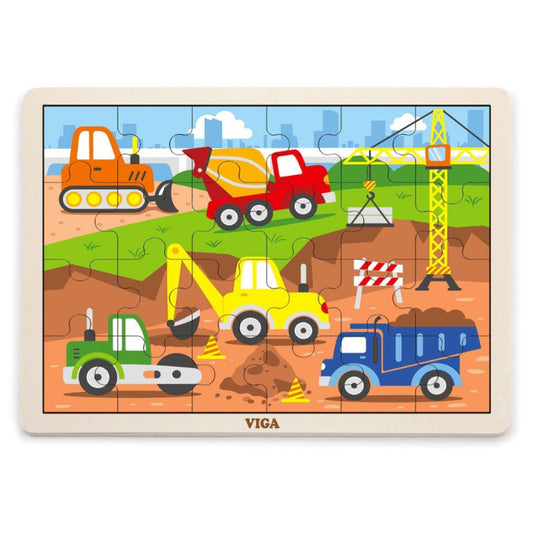 VIGA Wooden Construction Vehicles Puzzle- 24Pc