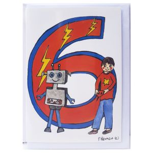 Age 6 Boy & Robot Birthday Card