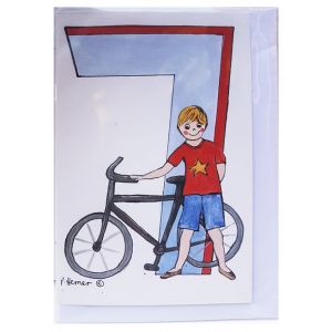 Age 7 Boy & Bike Birthday Card