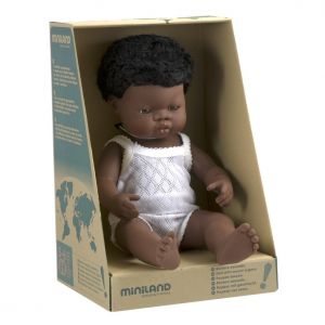 Miniland Doll 38cm Black Boy with Hair
