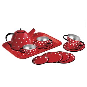 Red Polka Dot Tin Tea Set 15pc