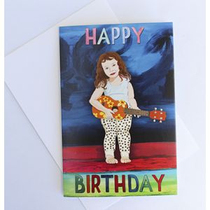 Girl Playing a Ukulele Birthday Card