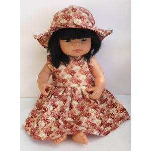 Doll's clothes Summer dress & Hat Medium.  Fits 38cm doll